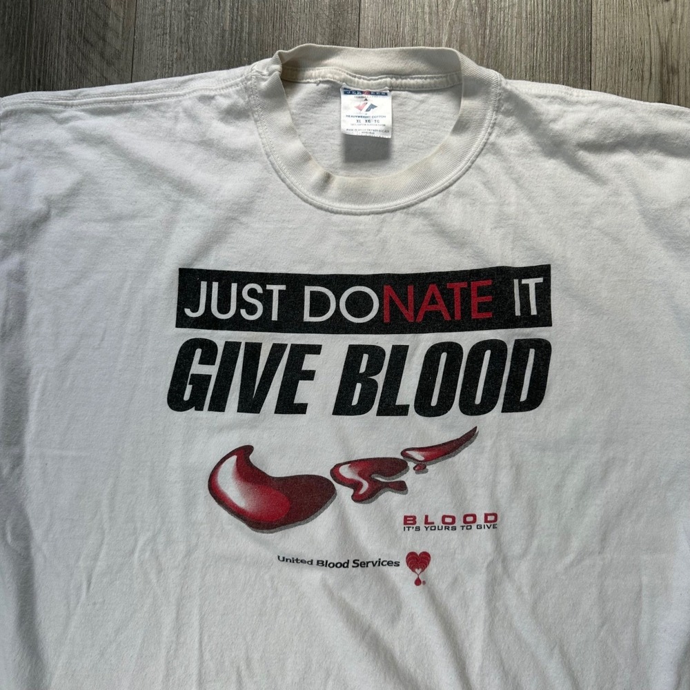 Vintage Just Donate It Give Blood Graphic T-Shirt White XL nike boot
